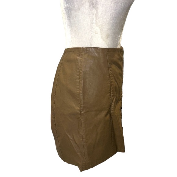 Free People Oh Snap Tan Vegan Faux Leather Snap Front Mini Skirt - 10 - Picture 7 of 14